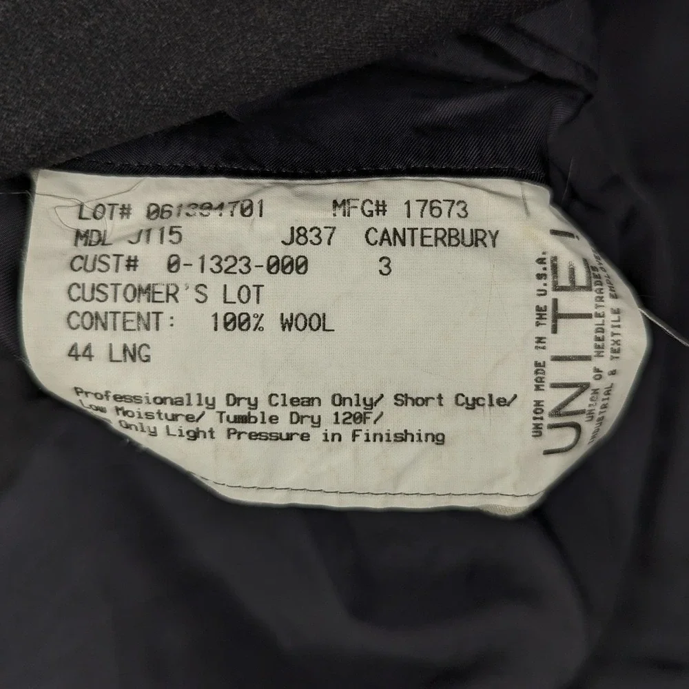 Hickey Freeman Loro Piana Tasmanian Wool Blazer Mens 44L Charcoal Canterbury